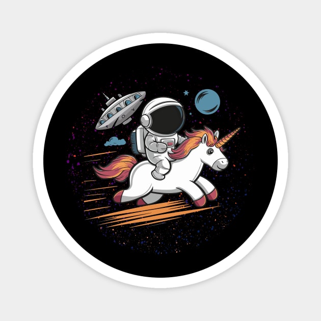 Space Escape: Astronaut Riding Fiery Unicorn Magnet by ArtMichalS